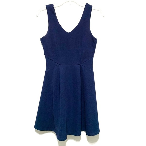 Monteau Navy Fit & Flare Tank Top Dress V-Neck size XS Extra Small - Picture 1 of 6